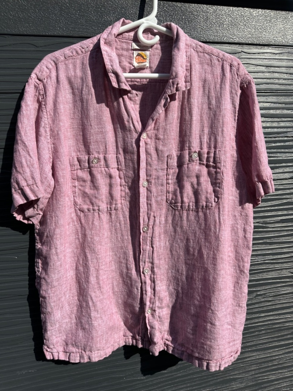 C&C California 100% Linen Shirt Mens xl Mauve Short Sleeve Button Front